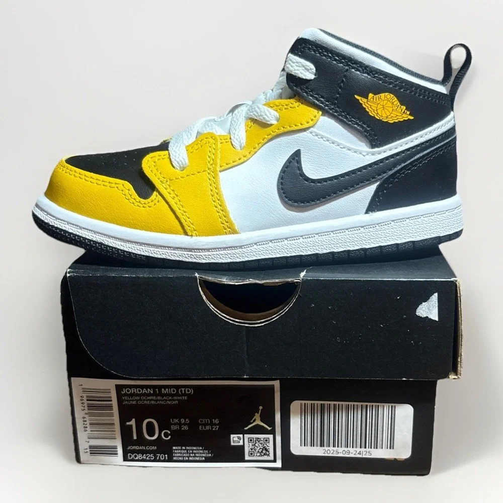 Jordan 1 Mid (TD) Toddlers' Shoes Yellow Ochre-Black-White DQ8425-701 Size 10c